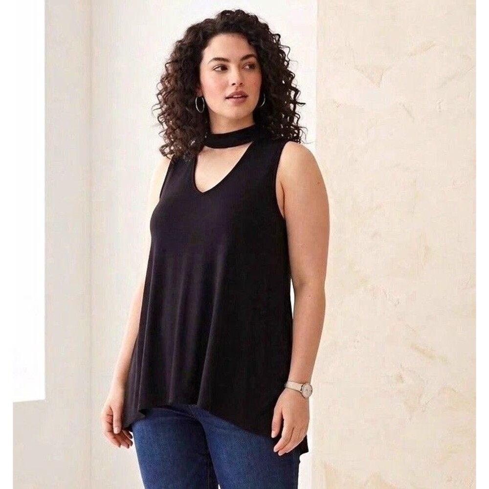 Torrid Black Keyhole Cutout Tank Top Sleeveless 1X Goth Grunge Minimalist Choker